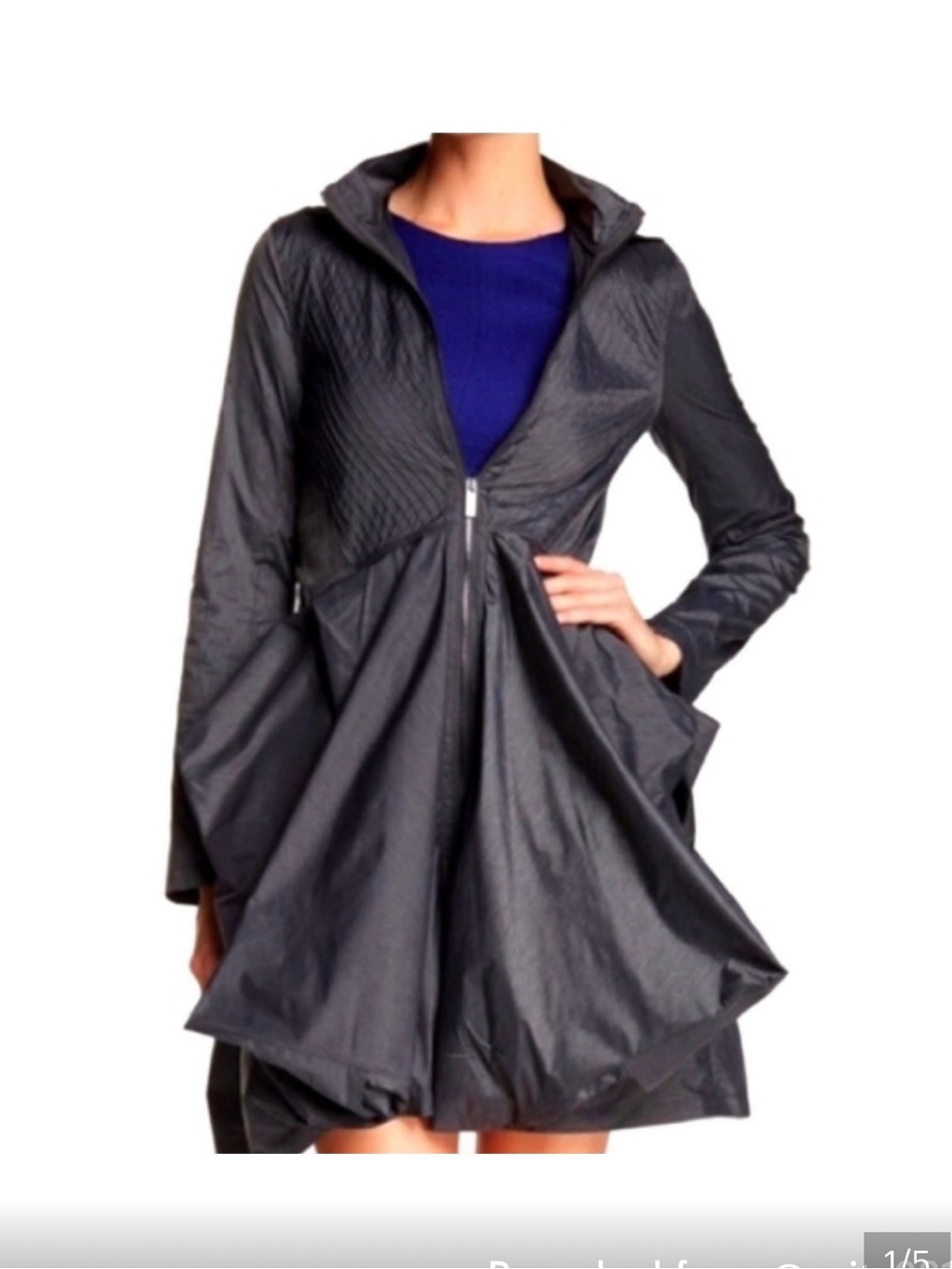 ZAC Zac Posen Black Sculptural A-Line Zip Trench Coat